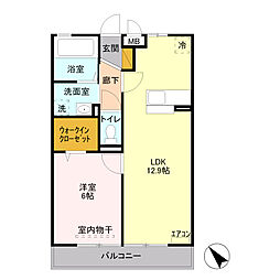 スカイコート 1LDKの間取図画像