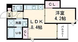 プルーム中原東 1LDKの間取図画像