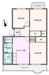 シャトーブラン村田ビル1号棟 3DKの間取図画像