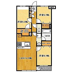 ラフィネS国分寺 3LDKの間取図画像