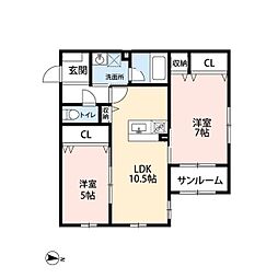シャンドラ 2LDKの間取図画像