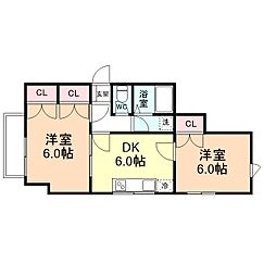 ヴィラン・オレフォス 2DKの間取図画像