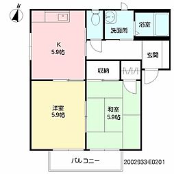 バリュージュ富の原E 2Kの間取図画像
