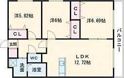 ヴィラエザンス 3LDKの間取図画像