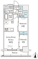 プライムブリス深川住吉 2LDKの間取図画像
