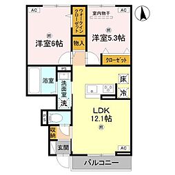 グランヴェール西ノ京 2LDKの間取図画像