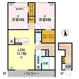 グランヴェール西ノ京 2LDKの間取図画像