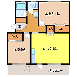 三晃マンション第1 2DKの間取図画像