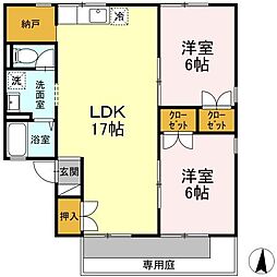 セジュールやまぐち 2LDKの間取図画像