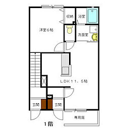 フォレット・フォンティーヌB棟 1LDKの間取図画像