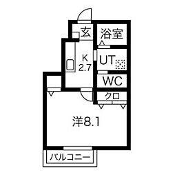 サンクレールB 1Kの間取図画像