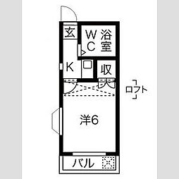 ルーチェ九の城 ワンルームの間取図画像