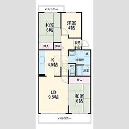 UR都市機構コーポレート美原2号棟 3LDKの間取図画像