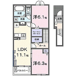 サニーレジデンス松尾 八番館 2LDKの間取図画像