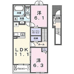 こはるテラスI 2LDKの間取図画像