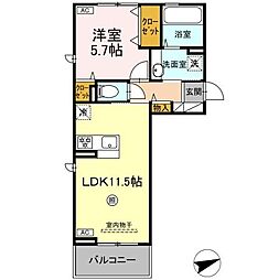 DーROOM松橋駅前 1LDKの間取図画像