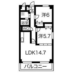 フレンドハイツ城ケ根 2LDKの間取図画像