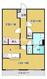 ハートフルマンションシャーレー 2LDKの間取図画像