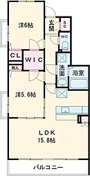 アミューザン鳥栖宿町弐番館 2LDKの間取図画像