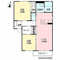 メゾンソレイユ1番館 2LDKの間取図画像