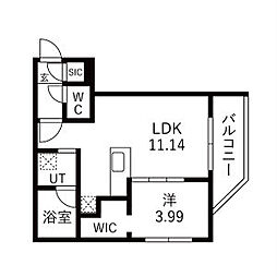 CIEL琴似II(シエルコトニツー)  仮)GA-二十四軒3-3MS A棟 1LDKの間取図画像
