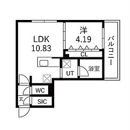 Villa Aura(ヴィラ・アウラ)  仮)GA-二十四軒3-3MSB棟 1LDKの間取図画像