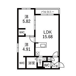Villa Aura(ヴィラ・アウラ)  仮)GA-二十四軒3-3MSB棟 2LDKの間取図画像