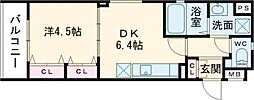ラモーナ雁屋西町 1DKの間取図画像