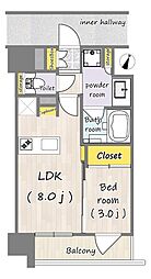 デュオヒルズ仙台一番町一丁目 1LDKの間取図画像