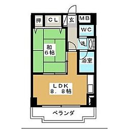 ハイム旭丘 1LDKの間取図画像