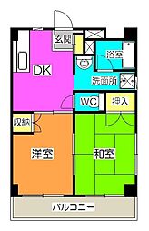 レジデンス宮 2DKの間取図画像