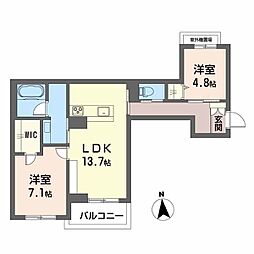 チェルシー 西津田 West 2LDKの間取図画像
