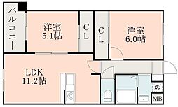 サンレスト大津 2LDKの間取図画像