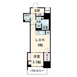 アーバネックス谷町四丁目 1LDKの間取図画像