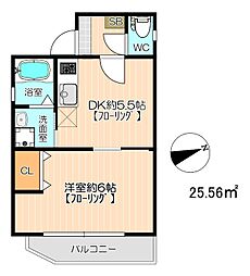 リブレア唐原2 1DKの間取図画像