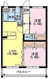 M10若葉町 2LDKの間取図画像