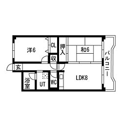 相生中村コーポ 2LDKの間取図画像