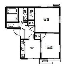 ハピネスA棟 2DKの間取図画像