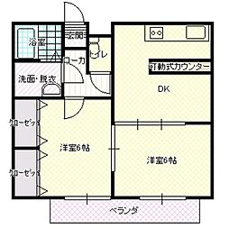 コージーコートA 2DKの間取図画像