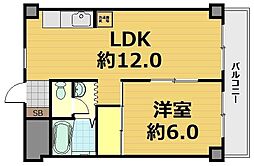 第16洛西ハイツ瀬田 1LDKの間取図画像