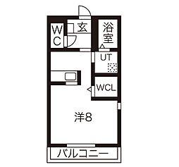 ジュネス八ツ面C 1Kの間取図画像