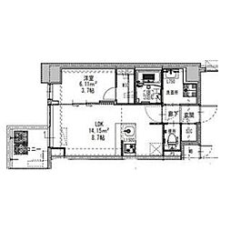 S-RESIDENCE阿波座chiaro 1LDKの間取図画像
