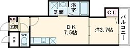 F asecia Pur 湊 1DKの間取図画像