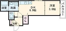 F asecia Pur 湊 1DKの間取図画像