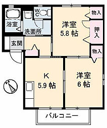 レイクサイド玉湯 2Kの間取図画像