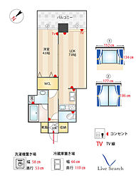 天神リベラ 1LDKの間取図画像