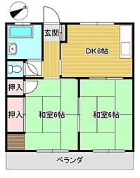 七福マンション 2DKの間取図画像
