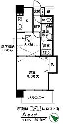 サウスアルカディア 1DKの間取図画像