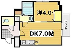 プレステージ翼 1DKの間取図画像