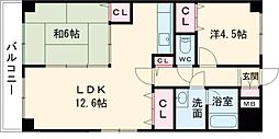 オレンジコート高松北棟 2LDKの間取図画像